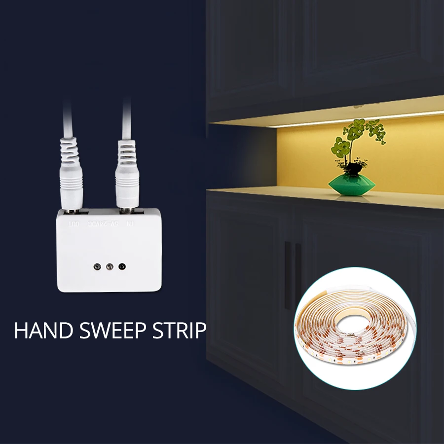 

Foxanon Hand Sweep Sensor LED Strip Light DC12V Waterproof 1-5M Dimmable Motion Sensor Night Lamp For Bed Closet Kitchen Cabinet