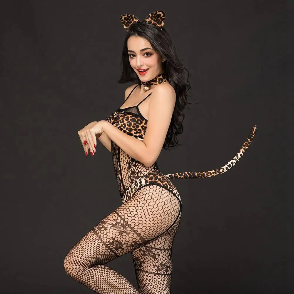 Сексуальный женский корсет леопардовый комбинезон с котом популярный костюм для женщины-кошки Фэнтези Хэллоуинский Облегающий комбинезон косплей взрослые сексуальные костюмы 6923