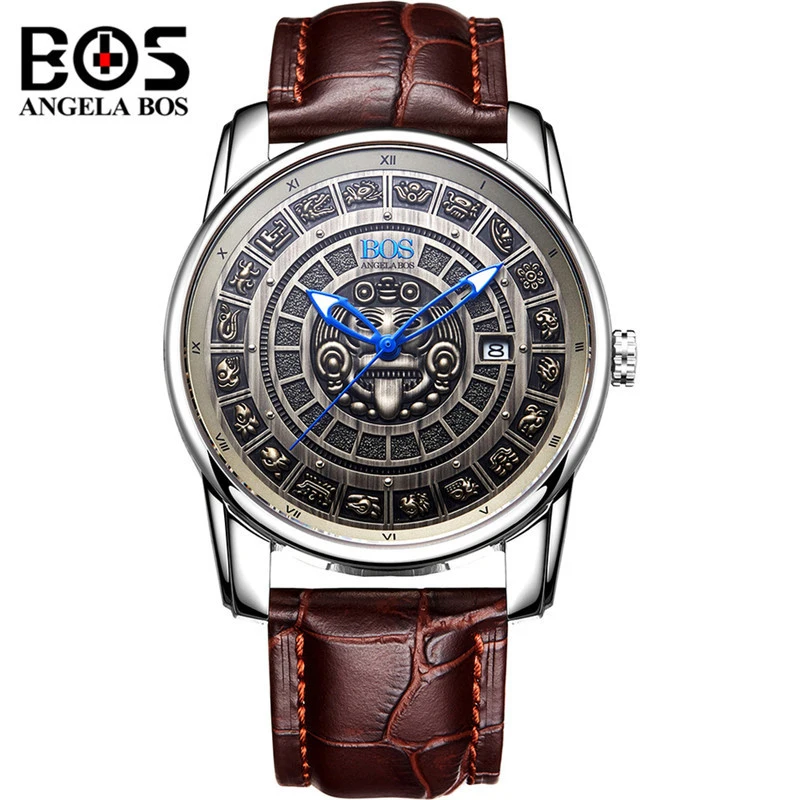 Relogio Masculino أنجيلا BOS الرجعية مايا الميكانيكية ووتش الرجال للماء مضيئة ساعة معصم العتيقة العسكرية ساعة Reloj هومبر