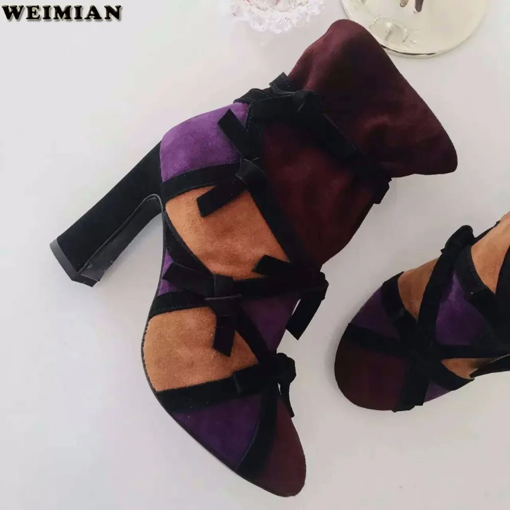 

Newest Design Fashion Women Genuine Leather Ankle boots  brand 2016 top quality Patchwork beautiful high heel boots autumn heels