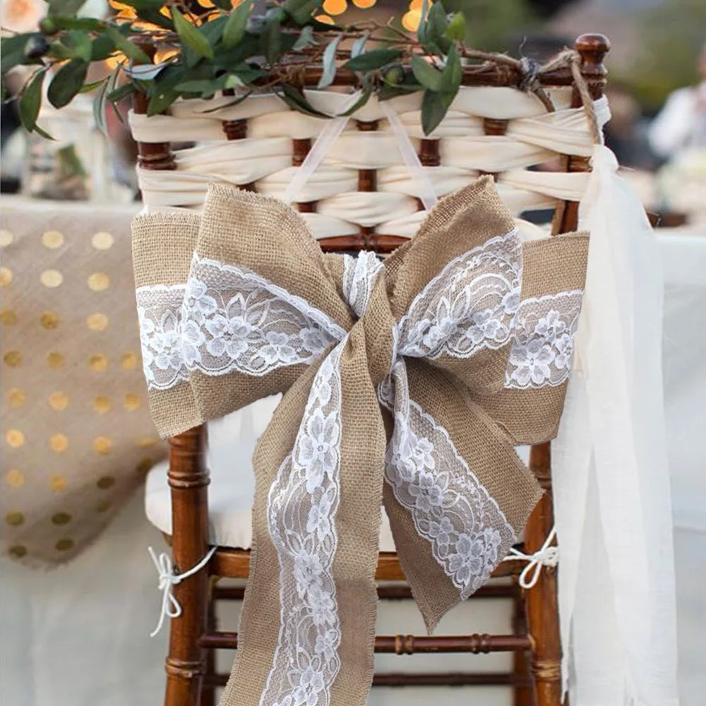  OurWarm Boho Rustic Wedding Decor Invitation Card Table Runner Tablecloth Chair Burlap Back Cover D - 32890814535