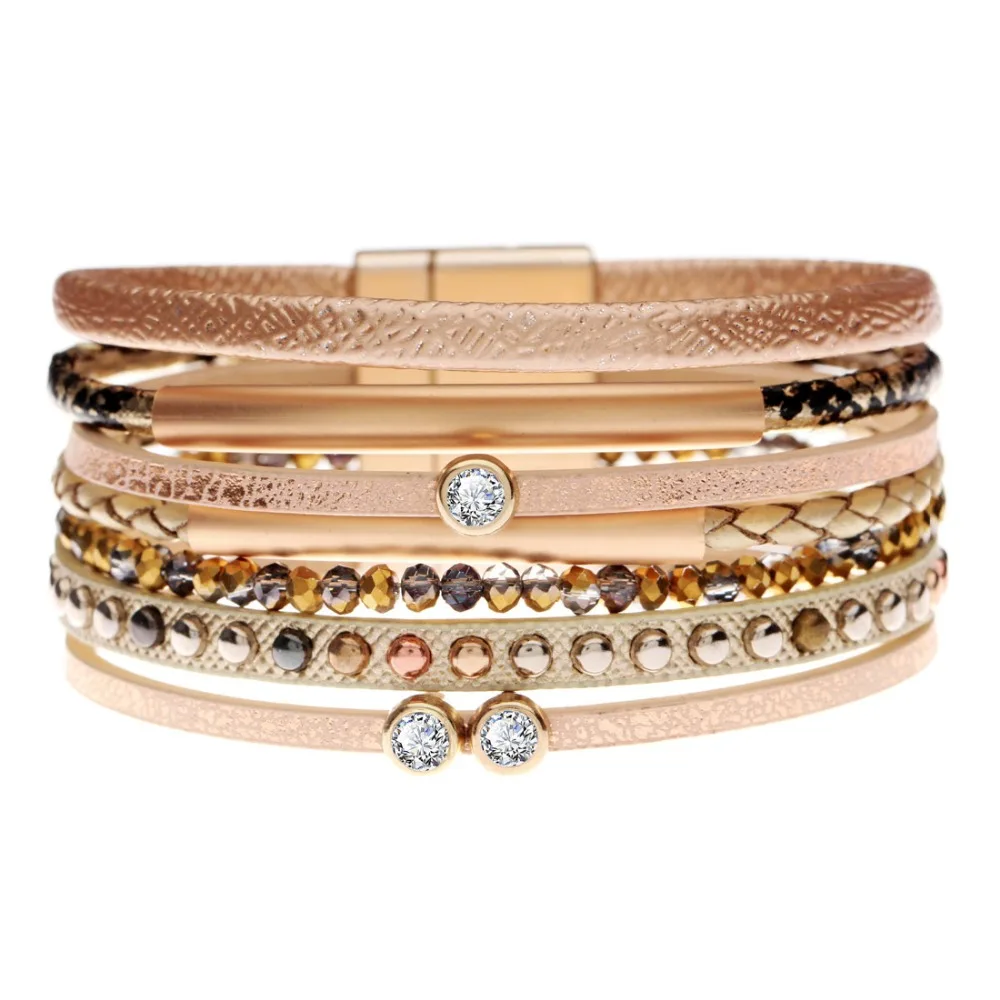 Fashion Alloy Wide Magnetic Leather bracelets & bangles Multilayer