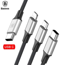 Usb-кабель Baseus 3 в 1 для iPhone X, 8, 7, 6, кабель Micro type-c для samsung S9, S8, кабель для быстрой зарядки type-c