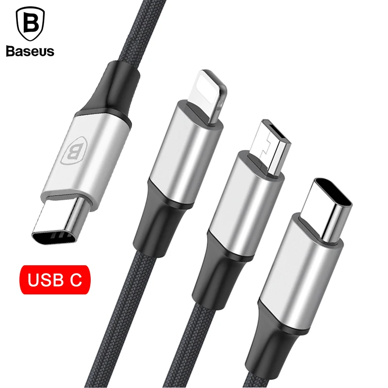 Кабель USB Baseus 3 в 1 для iPhone X 8 7 6 кабель Micro Type C Samsung S9 S8 быстрой зарядки type c|Кабели