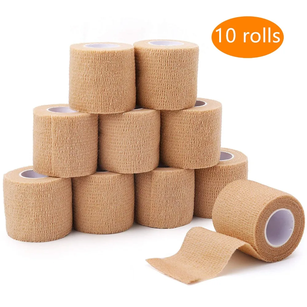 

10 Rolls Self-Adhesive Cohesive Wrap Bandage 5cm Width Family Use Elastoplast Waterproof Flexible Sport Stretch Tape