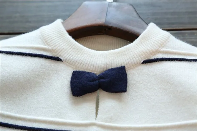 Новое поступление; полосатый кардиган для маленьких девочек; свитера с круглым вырезом и бантом для девочек; детские мягкие пальто и куртки; детская повседневная верхняя одежда