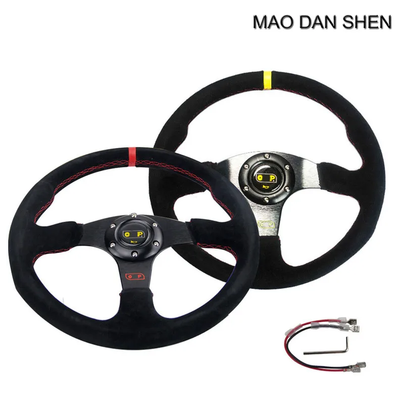 Car 14inch Deep Dish Sport Velour Leather Flat Style Steering Wheel