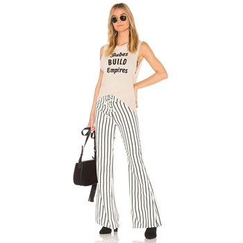 

Women Palazzo Pants Stripe High Waist Casual Wear Wide Leg Holiday Loose Trouser