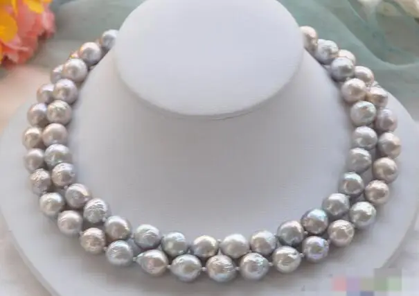 

song voge gem nanJ0804 2row gray almost round Edison PEARL NECKLACE mabe clasp