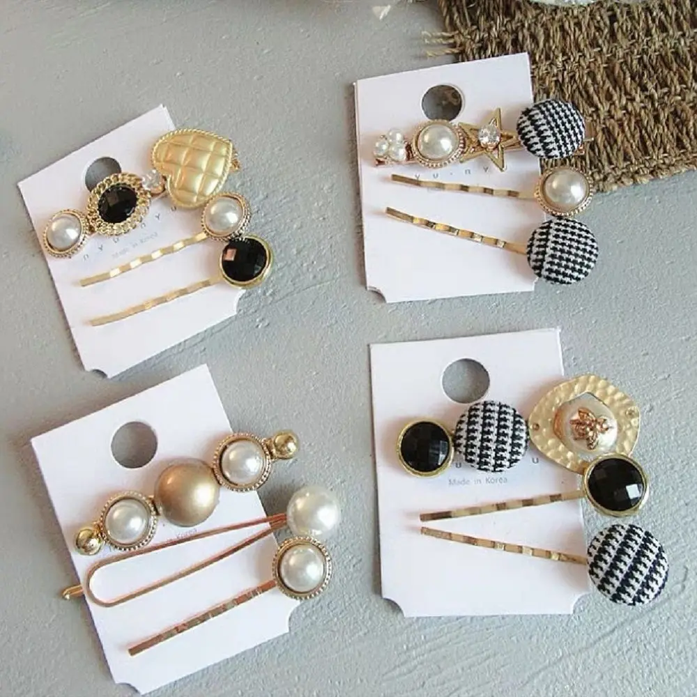 3pcs/Set Women Fashion Imitiation Pearl Hair Clips Hair Accessories Hair Pins Button Metal Hairpin Barrette Styling Tool