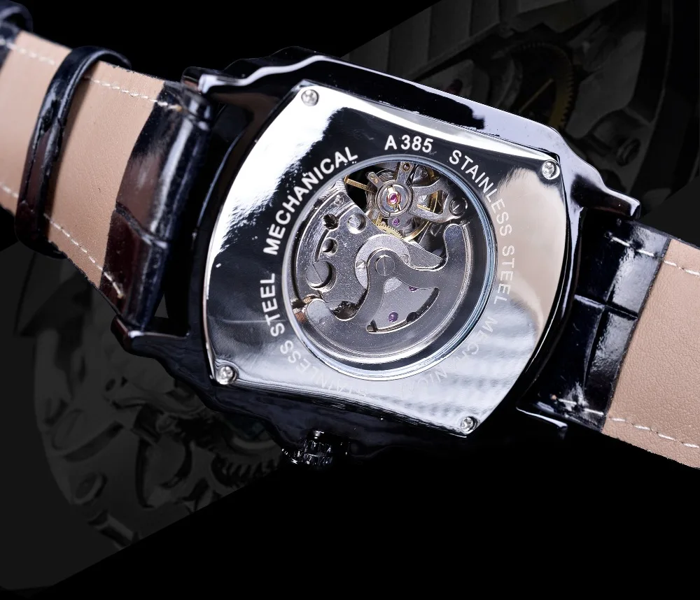 Forsining, черные ажурные часы, белые стрелки, уникальный дизайн, два небольших круга, Мужские автоматические часы, лучший бренд класса люкс
