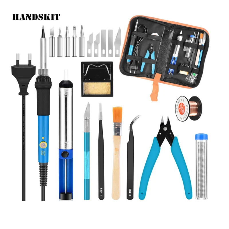 

Handskit Soldering Iron kit 220V 60W Adjustable Temperature Electric Soldering Iron 5pcs Tips Desoldering Pump Solder Wire