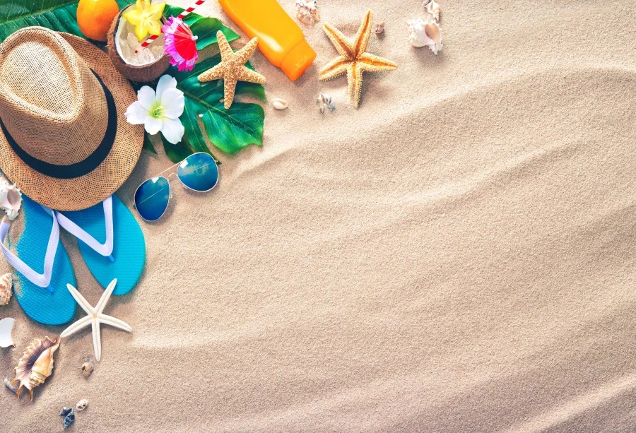 Laeacco Summer Beach Sands Starfish Shells Hat Baby Photography Backgrounds Customized Photographic Backdrop For Photo Studio
