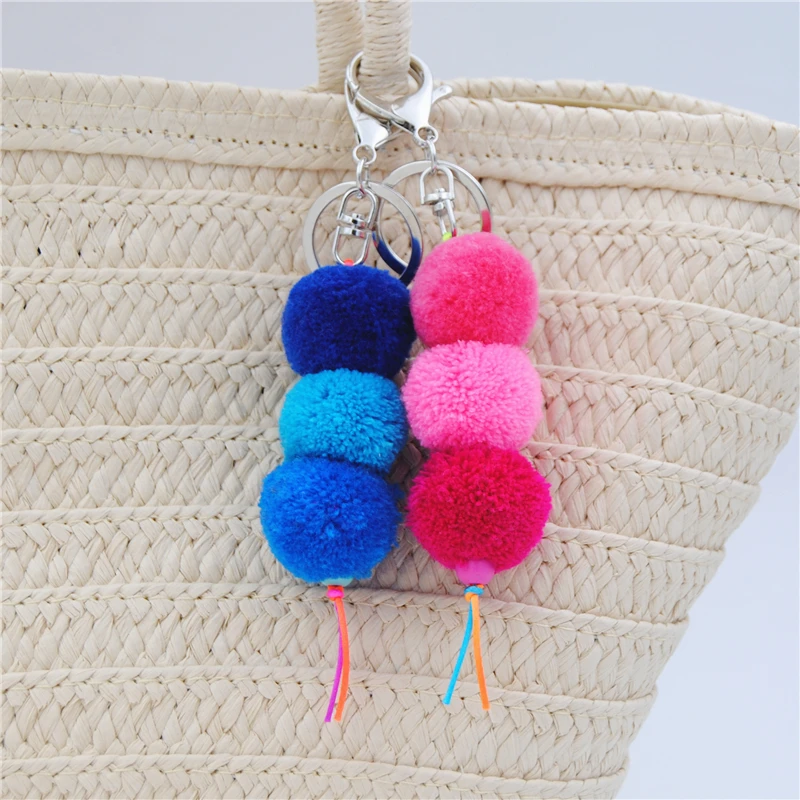 1pc Gradient Color Fluffy Ball Keychain Key Chain Pompon Keyring Charm