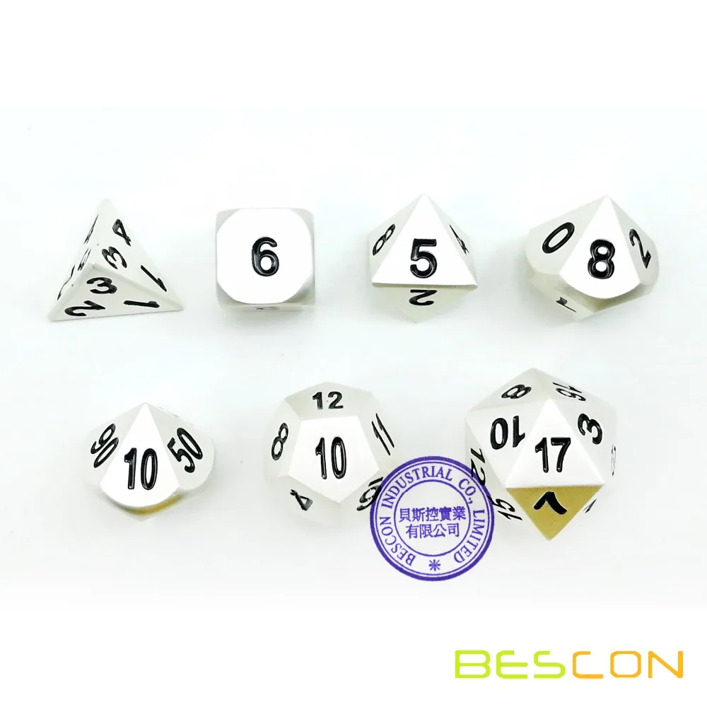 Bescon RPG Metal Dice Set of 7 Matt Pearl Silver Effect Solid Metal Polyhedral RPG Role Playing Game Dice 7pcs Set 3