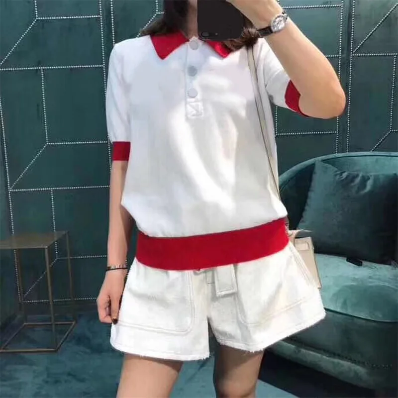 

Women Summer Knitted Shirts Turn-down Collar 2019 Pullovers Ice Silk Polo Shirts Woman Sweater Pull Femme