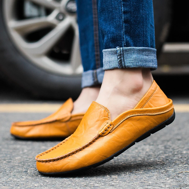 

Men Shoes Genuine Cow Leather Moccasin Loafers Designer Slip On Flat Loafers Boat Shoes Male Footwear Chaussure Homme Size 39-47