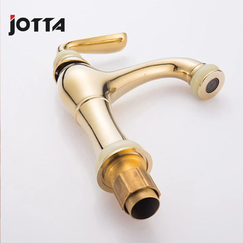 Basin faucet European gold retro copper inlaid jade basin single hole hot and cold water jade faucet
