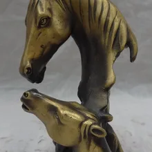 XD 002163 китайский год Зодиак Бронзовый Книги по искусству украшения 2 голова лошади статуя Животные Скульптура