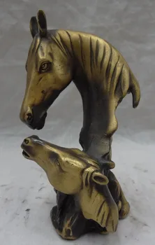 

xd 002163 Chinese Year Zodiac Bronze Art Decoration 2 Horse Head Statue Animals Sculpture