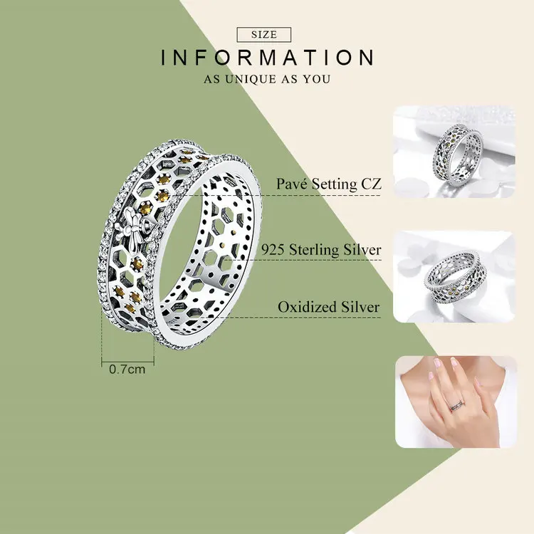 WOSTU Настоящее 925 пробы серебряные соты дизайн 7 мм роскошные кольца для женщин Серебряные Модные 925 ювелирные изделия подарок CQR391