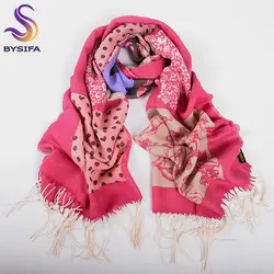 [BYSIFA] Для женщин фиолетовый серый шарфы из шерсти пашмины новый бренд китайские розы кисточкой Длинный шарф шаль в горошек зимние теплые