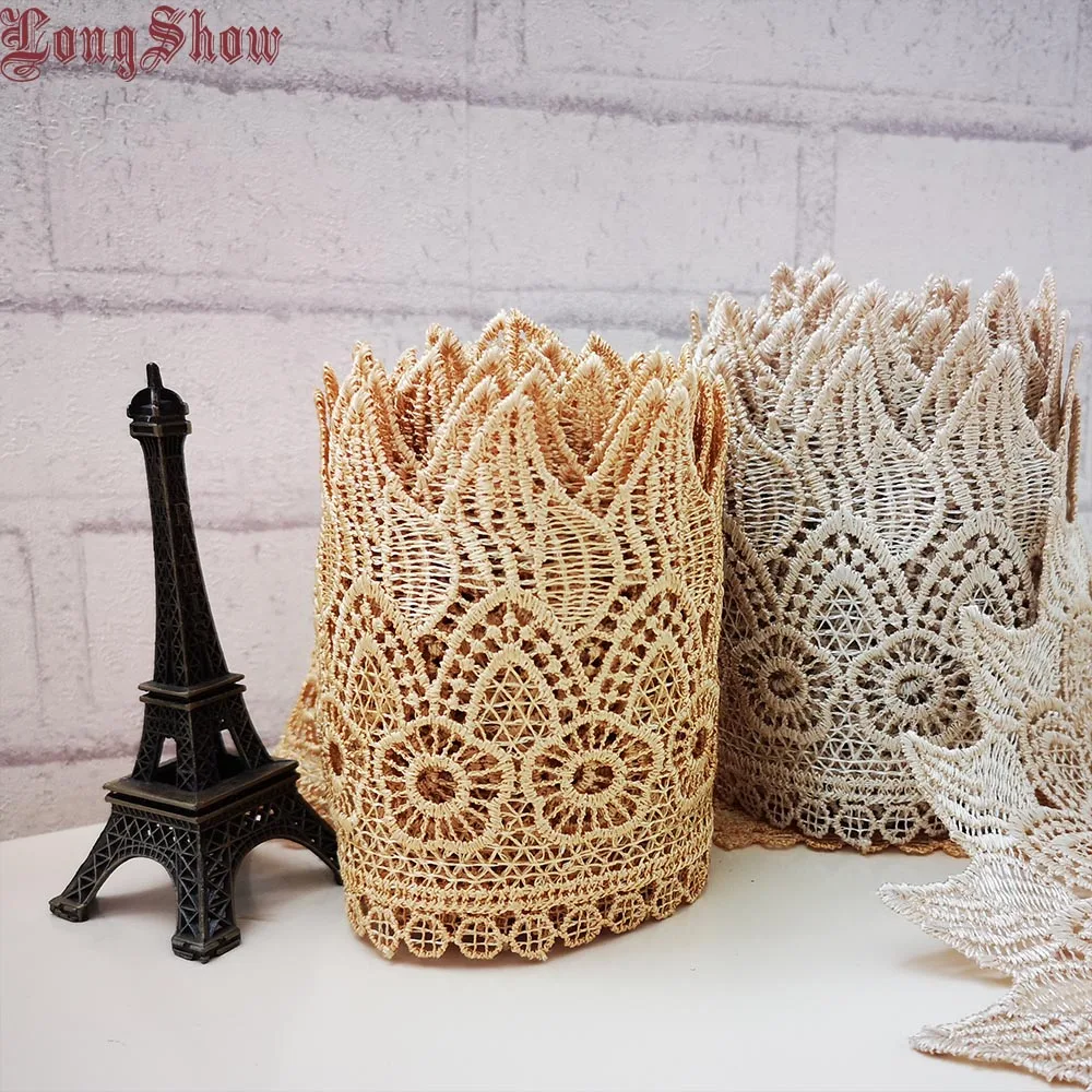 

1 Lot/15 yards 9cm Width Gold Silver Grey Color Water Soluble Embroidered Lace Trim Apparel Sewing Lace Border