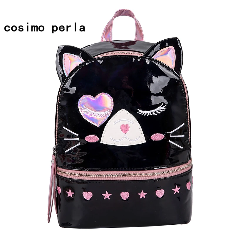 

Lovely Cat Laser Embroidery Bagpacks for Teenage Girls 2019 Korean Women Fashion Casual Leather Schoolbags Pink Cute Mochilas