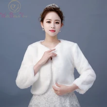 Walk Beside You Chaqueta Fiesta Mujer Winter Three Quarter Long Sleeves Faux Fur Wedding Jacket Warm Bridesmaid Boleros Estolas