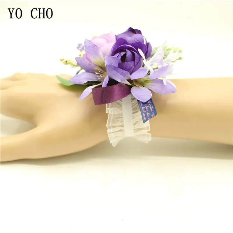 Йо Чо мода благородный фиолетовый серии цветок на запястье Роза шелковая лента невесты корсаж ручной декоративный браслет подружки невесты