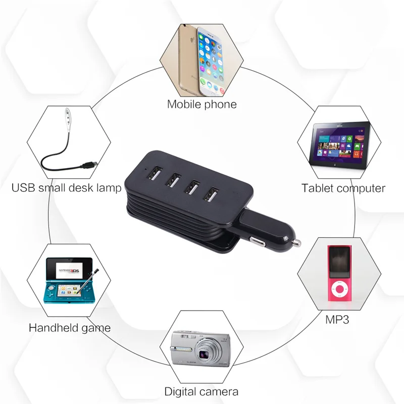 1 متر المحمولة شاحن سيارة 4.1A ماكس 4 منافذ usb تمديد usb محور الراكب الأمامي و الخلفي شحن للهواتف الذكية فون 7 6