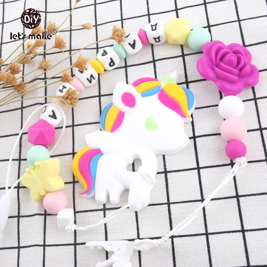 Let's make 1pc Personal Custom Personalized Pacifier Clip Chain Silicone Unicorn Pendant Baby Teething Nursing Dummy Clips Chain