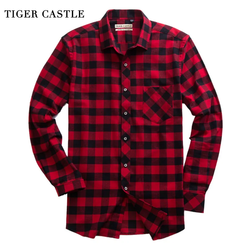 New Spring Autumn Mens Brushed Shirts 100% Cotton High Quality Male Plaid Shirt Slim Fit Long Sleeve Designer Blouses for Men