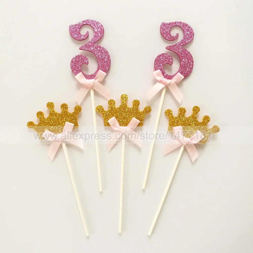 5 Number 3 cupcake pick 2 years birthday cupcake topper