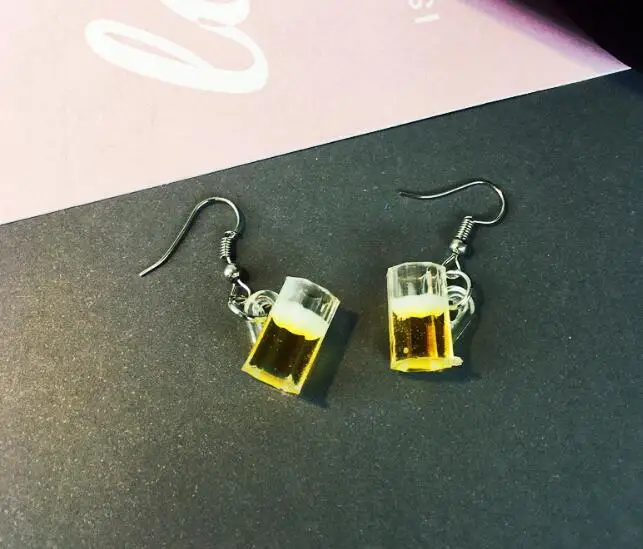 

Acrylic Imitation Beer Cup Dangle Earrings for Women Girls Funny Ear Jewelry Yellow Burgundy color Personality Lady Beer Earring