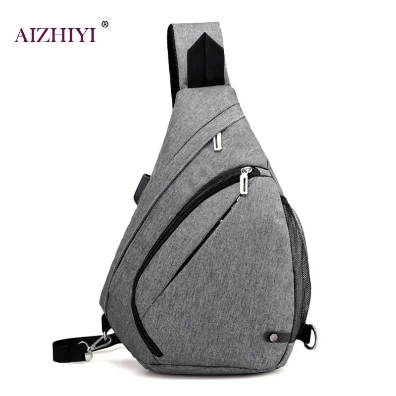 

Men External USB Charge Chest Bags Sling Casual Shoulder Bag Male Nylon Chest Pack Antitheft Travel Crossbody Phone Bag For Mem