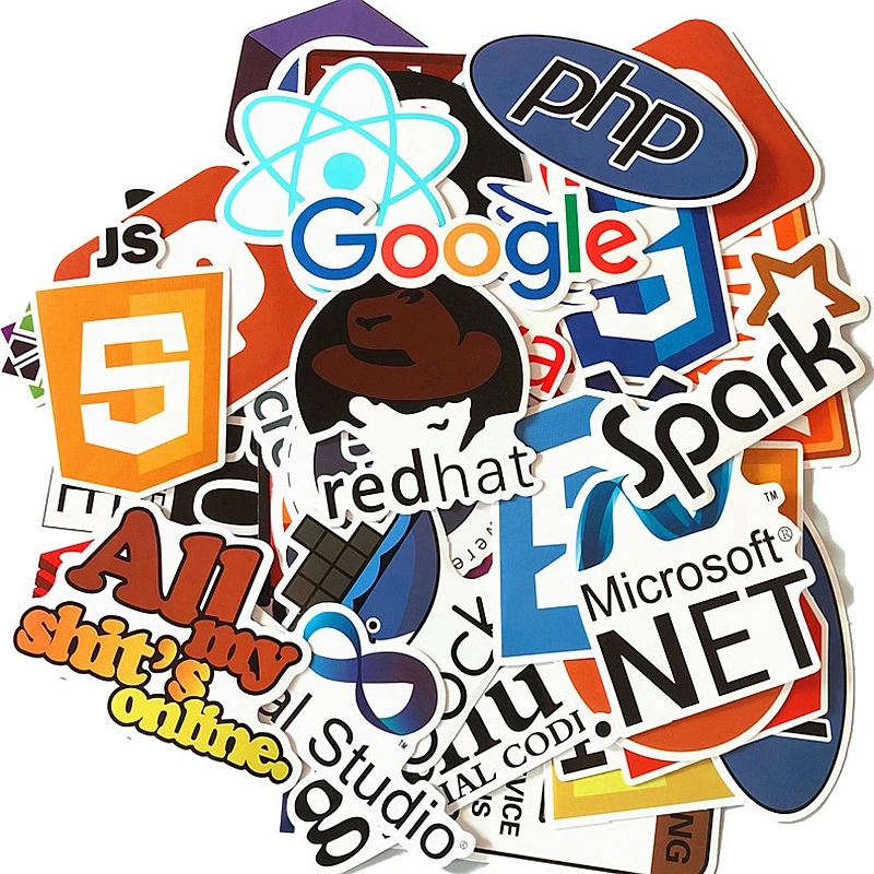 50 Pcs Internet Java JS Php Html Cloud Docker Bitcoin Programming Language APP Logo Cool Stickers for Laptop Car DIY Stickers