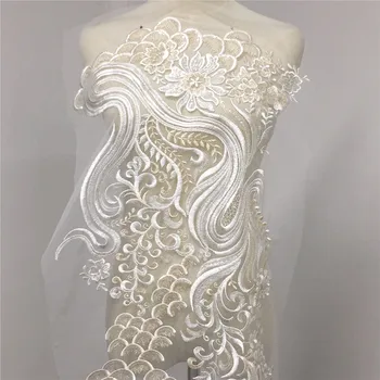 

1 Piece 100*41cm Big Flower Lace Applique Champagne Gold Ivory Gauze Lace Neckline Collar Trim Sewing Supplies Craft