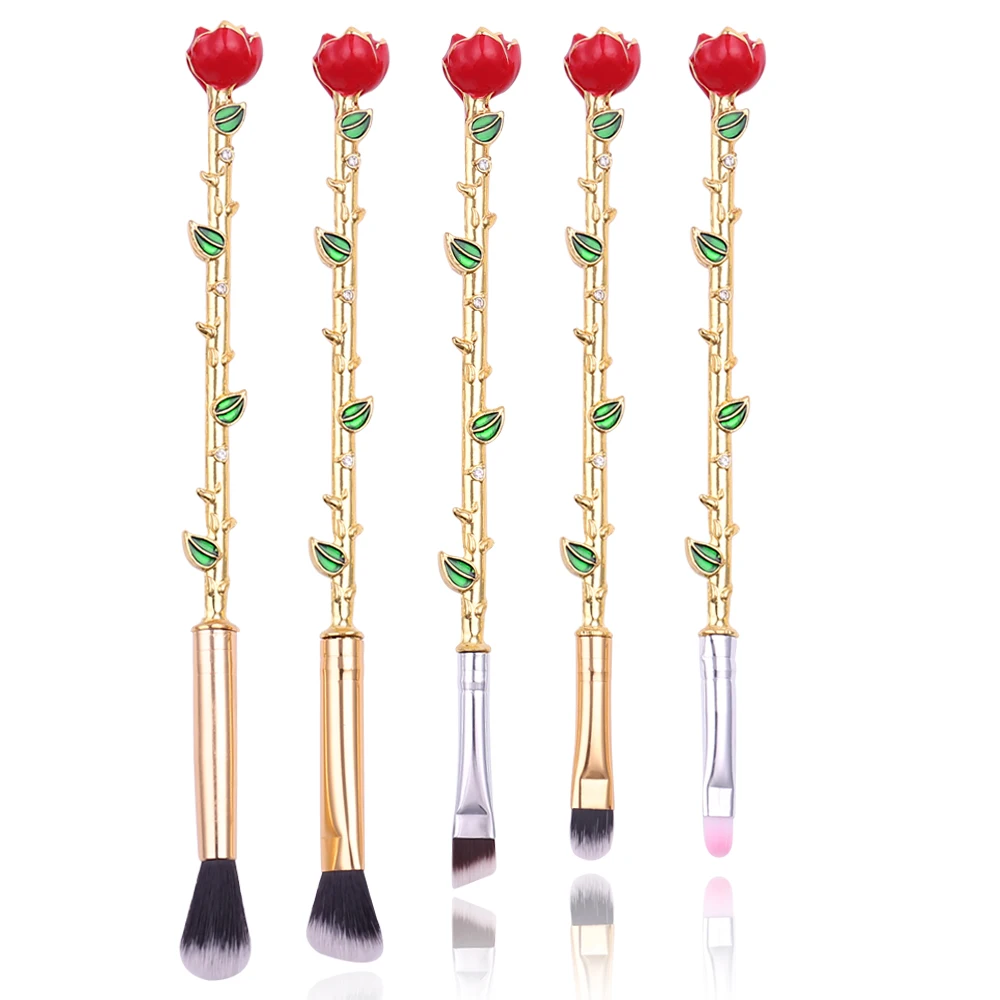 

Beauty and the beast Rose Flower Makeup Brushes Set Eyebrow Foundation Powder Lip Make Up Brush Cosmetic Beauty Tool Kit Hot