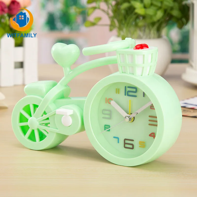Portable Small Bed Compact Travel Quartz Beep Alarm Clock Color Bicycle Shape Clock Home Office Decor Electronic Table Clocks