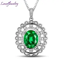 LOVERJEWELRY Красота Овальный 8x10 мм реальные 14Kt белого золота с бриллиантами Для женщин изумруд кулон на свадебную вечеринку Цепочки и ожерелья ювелирных изделий