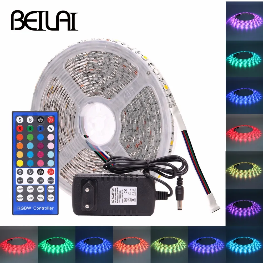 

BEILAI SMD 5050 RGB LED Strip Waterproof DC 12V 5M 300LED RGBW RGBWW LED Light Strips Flexible with 3A Power and Remote Control