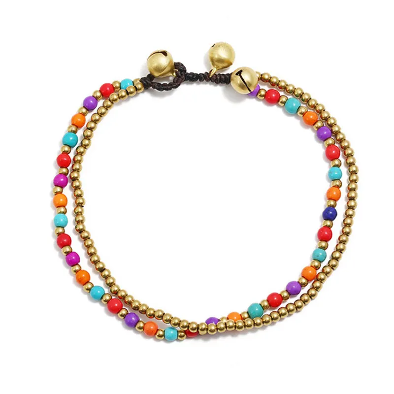 

Colorful Stone Bohemian Anklet Gold-Color Beads Bell Beaded Anklets for Women Handmade Ankle Bracelet Leg Chain On Foot Jewelry