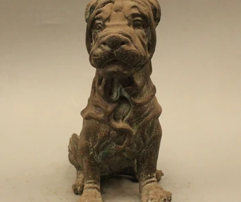 

8" Lovely China Chinese Pure Bronze Famous Pet Shar Pei Pug Dog Statue
