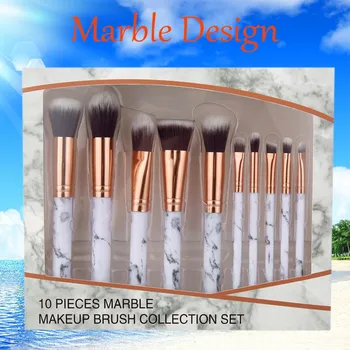 

10 Pcs Marble Makeup Brushes Collection Set Powder Contour Eyeshadow Foundation Cosmetic Tools