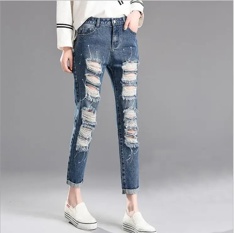 2017 spring and summer new women s casual feet harem pants fashion Simple ripped high waist