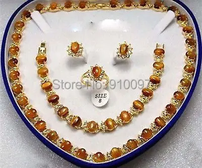 

LHX54013>>PReal Tigereye Set Ring Earrings Bracelet Necklace