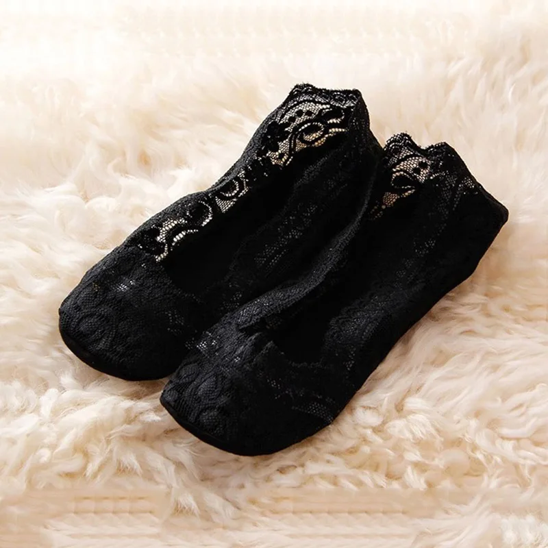 

1 Pair Socks Women's Cotton Lace Antiskid Invisible Liner Low Cut Socks flower trendy comfortable elasticity socks for women