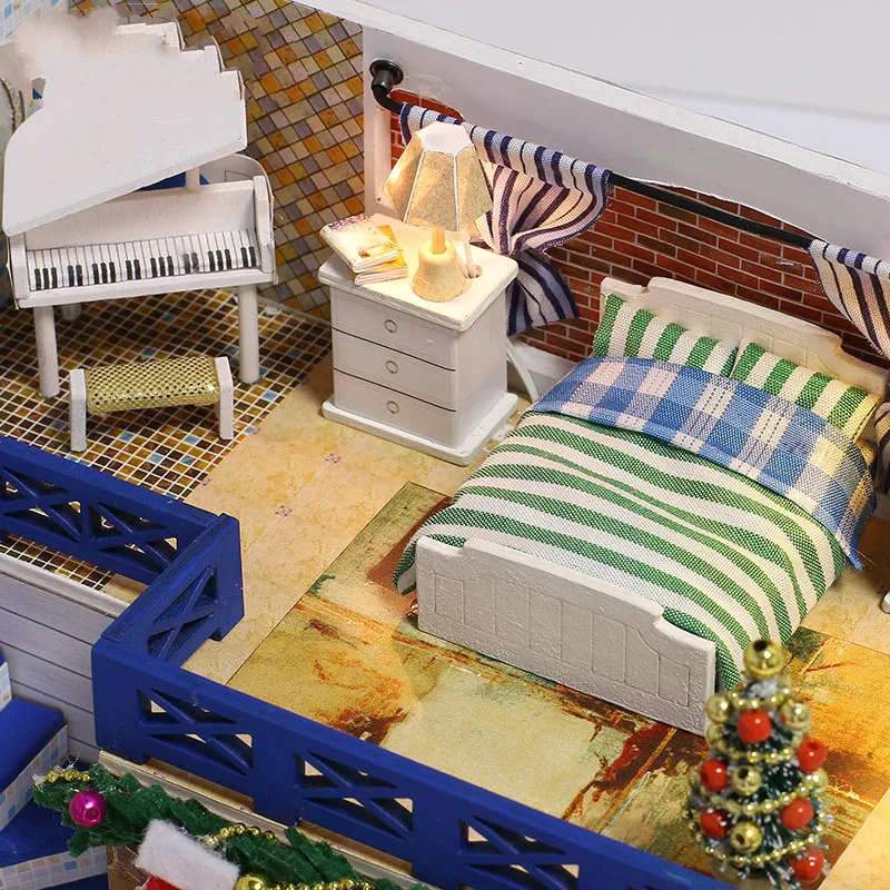 1 шт. DIY деревянная модель дома игрушка ручной работы дом с светильник синий Рождественский лучший подарок для детей
