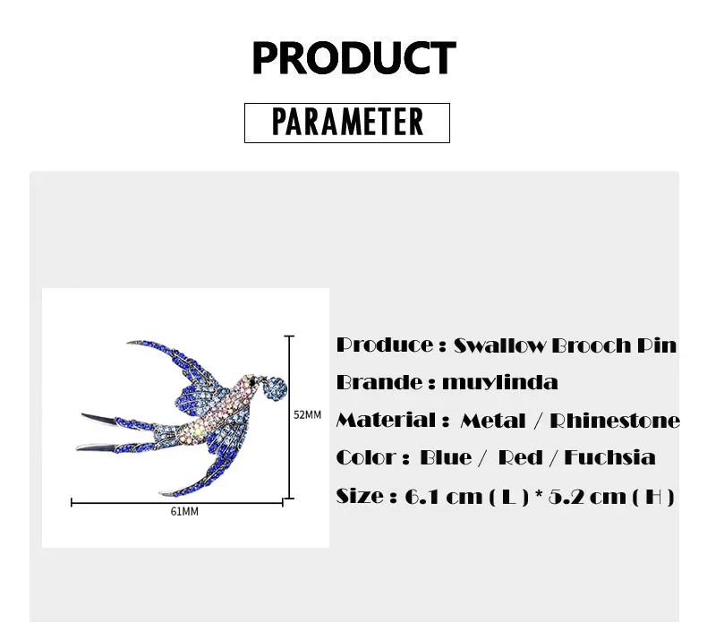 Muylinda Винтаж Стразы Ласточка Брошь с кристаллом бижутерия броши шарф клип птица Стразы Брошь булавка металл
